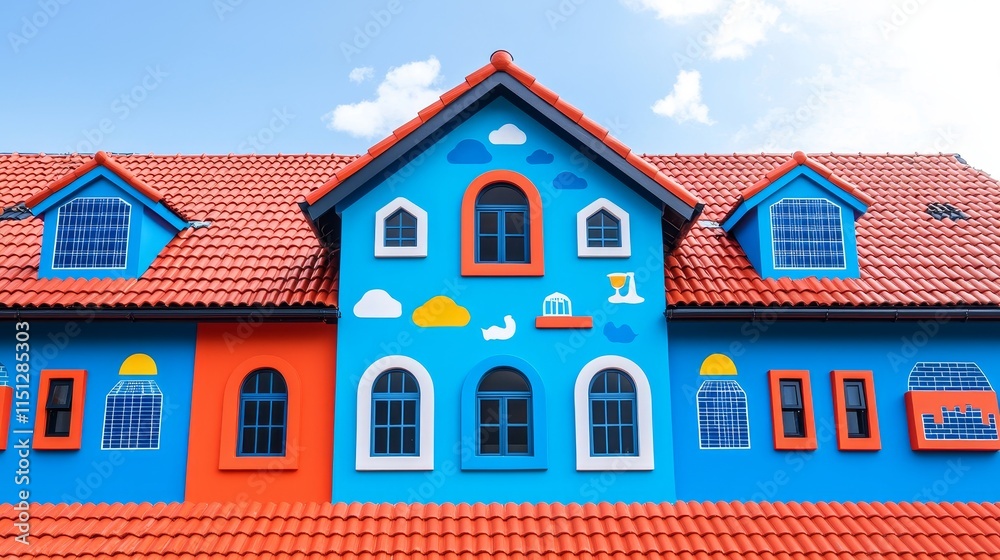 A solar power system installed on a house roof, facing the sun. A solar power system installed on a house roof, facing the sun.