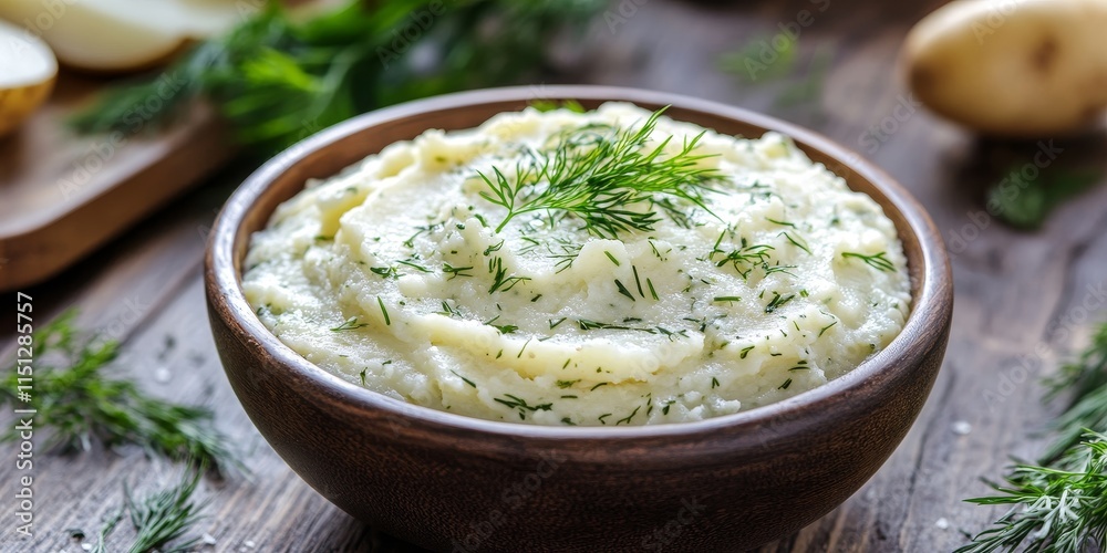 Creamy potato puree enhanced with fresh dill and parsley, creating a delicious mashed potato dish. Enjoy the rich flavors of this delightful potato puree perfect for any meal. Creamy potato puree enhanced with fresh dill and parsley, creating a delicious mashed potato dish. Enjoy the rich flavors of this delightful potato puree perfect for any meal.