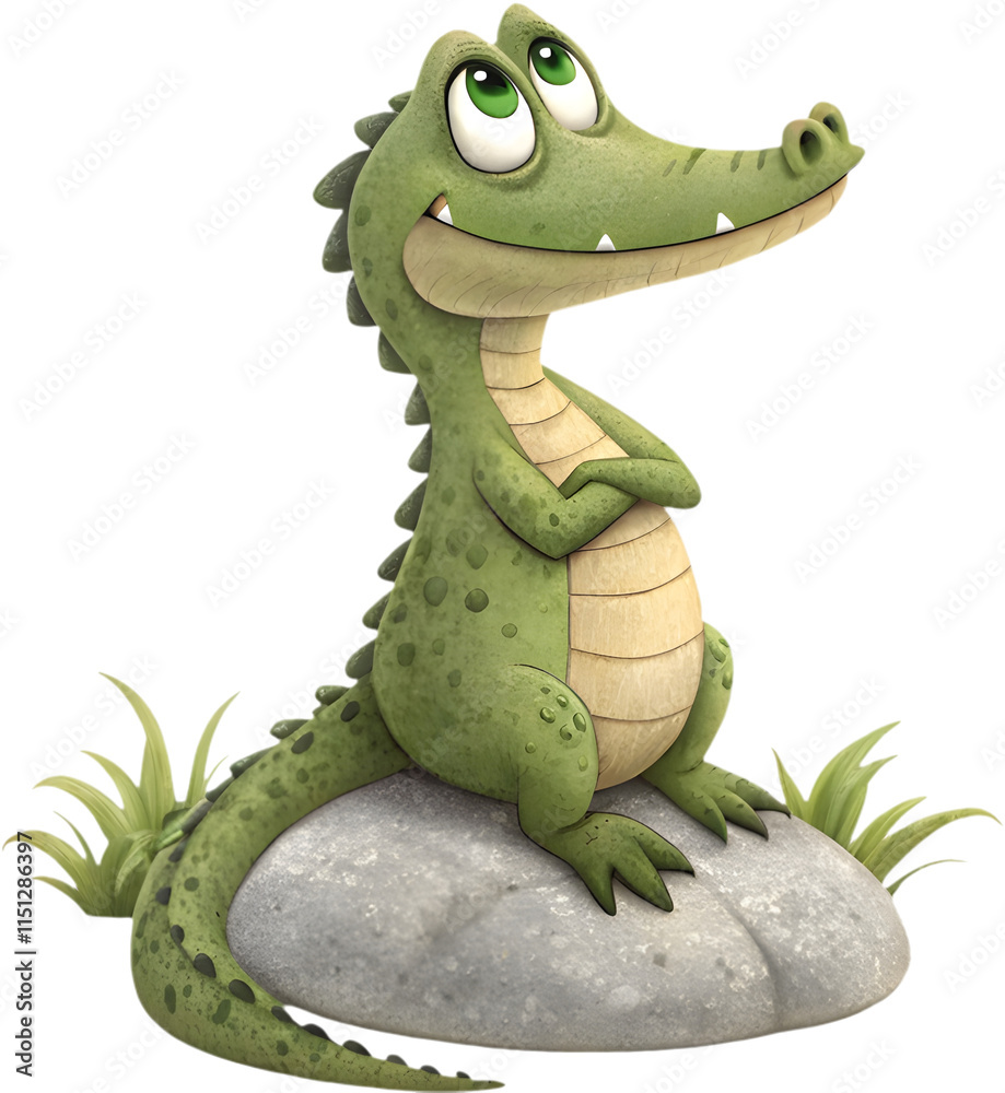 Fototapeta premium Adorable cartoon crocodile clipart featuring a cute, friendly character with vibrant details.