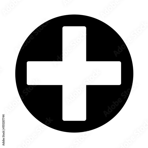 white cross and black circle vector icon