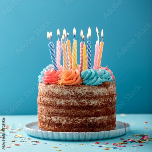 Vibrant Birthday Cake with Candles and Sweet Icing, Perfect for a Celebration
 photo