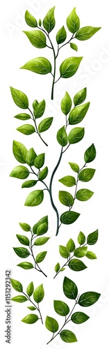 Watercolor Set of Green Leaves Elements for Creative Projects