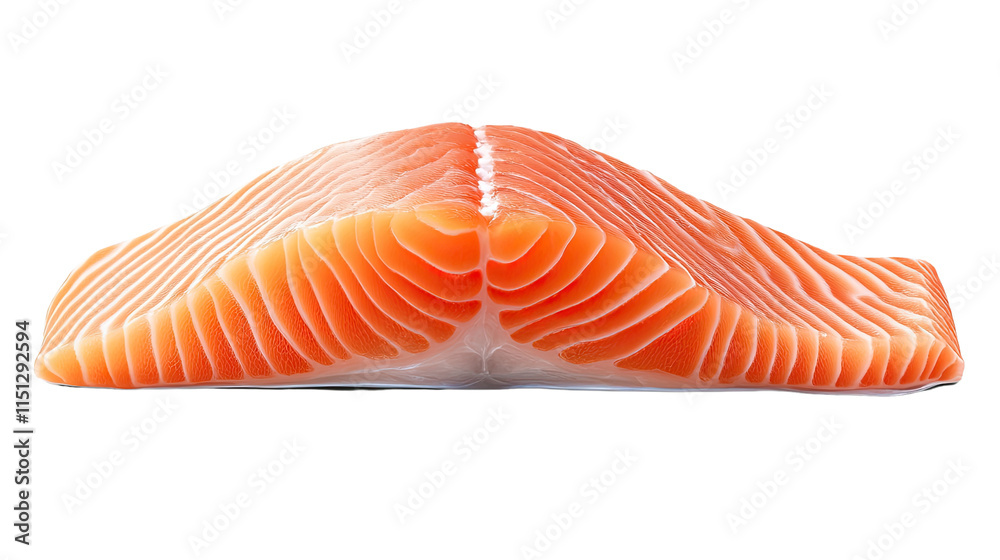 Fresh Salmon Fillet: A close-up shot of a raw salmon fillet, showcasing its vibrant orange hue and delicate, flaky texture. Ideal for culinary and food-related projects.  