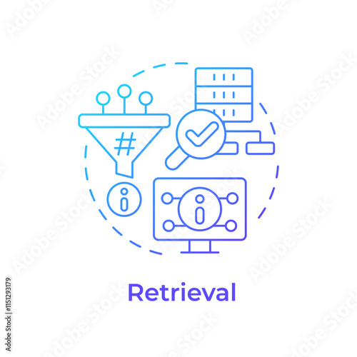 Retrieval blue gradient concept icon. Accessing stored data algorithm. AI information control. RAG process. Round shape line illustration. Abstract idea. Graphic design. Easy to use in article