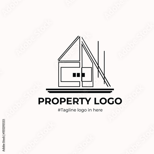 Property logo template with a modern, unique, line art concept