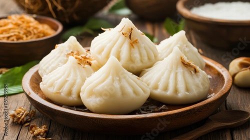 Celebrate festival with coconut-filled modak wrapped in banana leaf home kitchen food creation traditional setting culinary delight