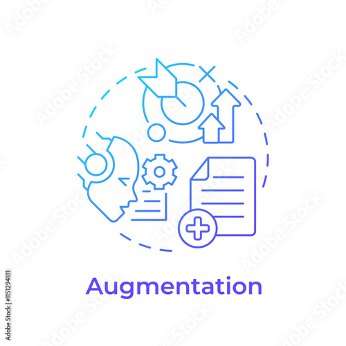 Augmentation blue gradient concept icon. LLM prompt enlargement possibility. RAG technology process type. Round shape line illustration. Abstract idea. Graphic design. Easy to use in presentation
