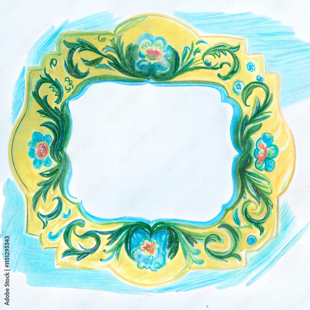 Cheerful decorative frame hand drawn with floral patterns and copy space for photos Cheerful decorative frame hand drawn with floral patterns and copy space for photos
