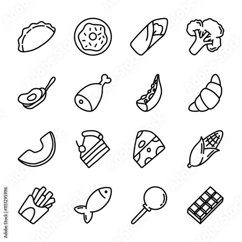 Icon pack line style of fresh food market and bakery shop photo