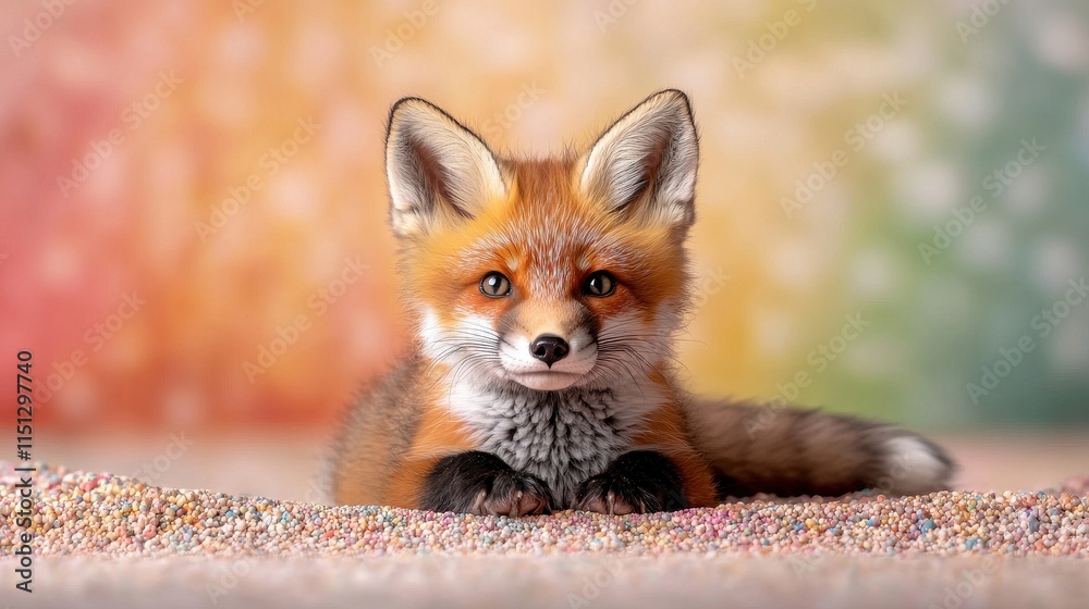 Fototapeta premium Adorable Red Fox with Vibrant Background Captured in Soft Natural Light