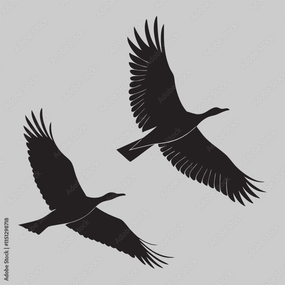 two birds flying silhouette design art and illustration