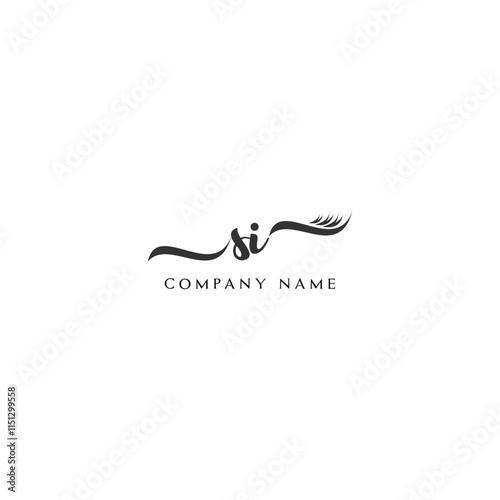 Minimalist SI Logo Design with Abstract Feather Element