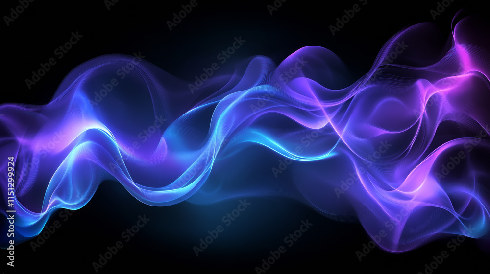 Ethereal waves of purple and blue light create mesmerizing abstract background Ethereal waves of purple and blue light create mesmerizing abstract background