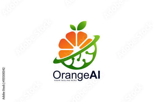 Unique orange fruit and brain logo design symbolizing artificial intelligence and tech innovation. Perfect for modern AI branding.