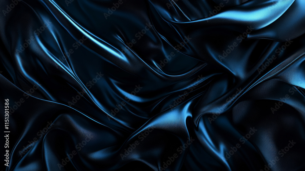 Sleek blue satin fabric with smooth, flowing texture and elegant drapes Sleek blue satin fabric with smooth, flowing texture and elegant drapes