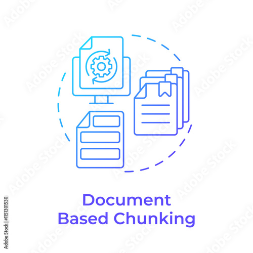 Document based chunking blue gradient concept icon. Keeping context. Level of segmentation strategy in RAG. Round shape line illustration. Abstract idea. Graphic design. Easy to use in presentation