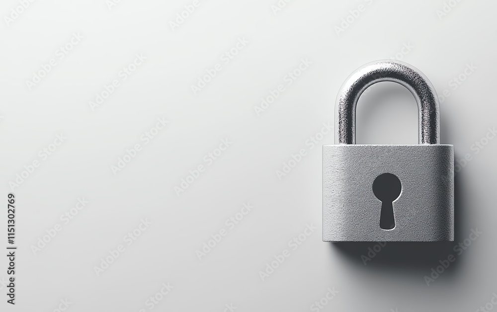 Concept of security with a metal padlock on a white background, ample copy space to symbolize protection and locking mechanism Concept of security with a metal padlock on a white background, ample copy space to symbolize protection and locking mechanism