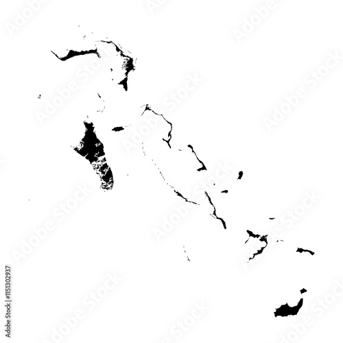 Bahamas high detailed vector representation of country silhouette in solid black on white background. For educational, decorative, or informational use showcasing the national outline.