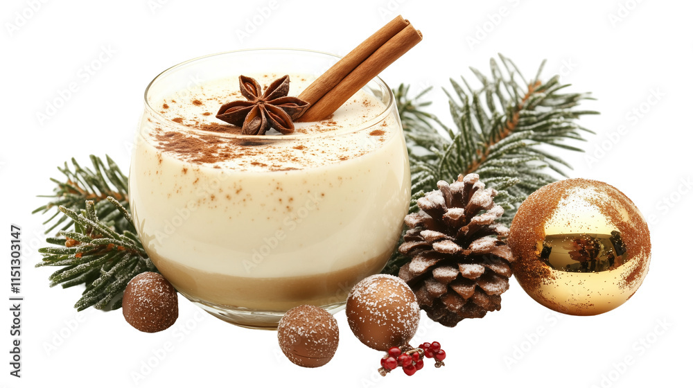 Eggnog with cinnamon stick isolated on transparent background, png Eggnog with cinnamon stick isolated on transparent background, png
