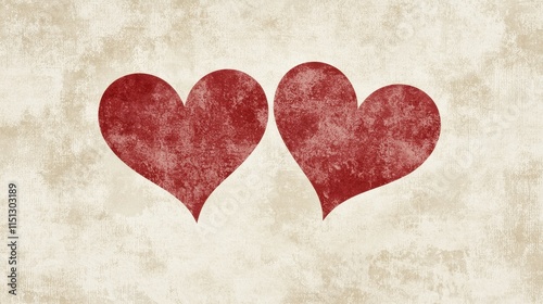 Two Vintage Hearts on Textured Background for Romantic or Love Themes