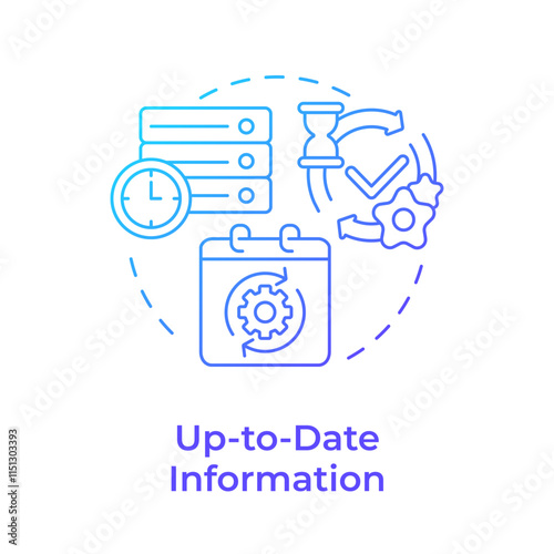 Up to date information blue gradient concept icon. Current data processing. Benefit of RAG AI technology. Round shape line illustration. Abstract idea. Graphic design. Easy to use in article
