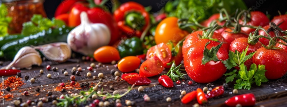 Fresh Vegetables and Herbs on Cutting Board Fresh Vegetables and Herbs on Cutting Board
