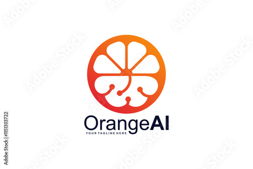 Unique orange fruit and brain logo design symbolizing artificial intelligence and tech innovation. Perfect for modern AI branding.