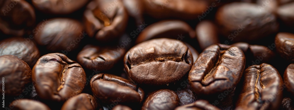Obraz premium Roasted Coffee Beans Close-Up with Glossy Texture