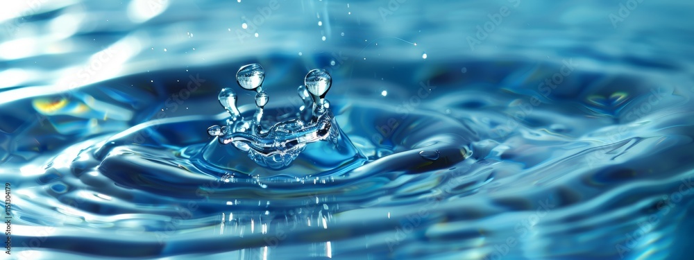 Water Droplets Creating Ripples on Clear Blue Surface Water Droplets Creating Ripples on Clear Blue Surface