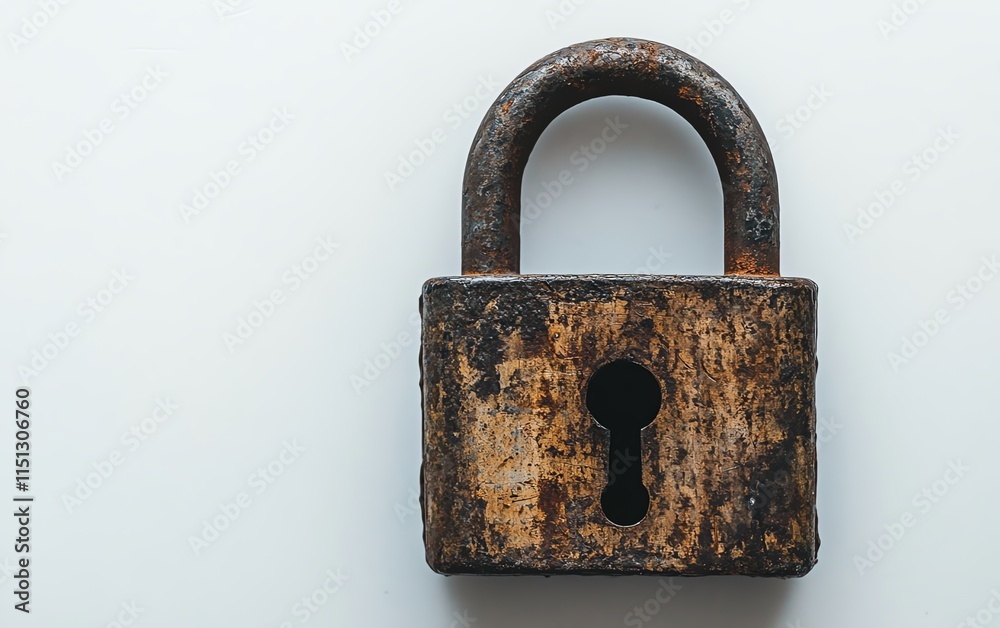 Metal padlock on a white background with copy space, symbolizing the idea of security, protection, and reliable lock systems Metal padlock on a white background with copy space, symbolizing the idea of security, protection, and reliable lock systems