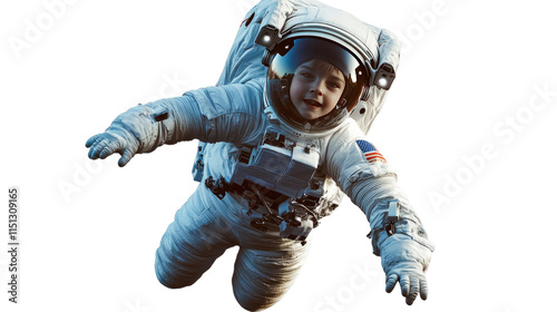Astronaut Floating in Space: A child astronaut soars through the vastness of space, a symbol of wonder, exploration, and the boundless possibilities of the future.  