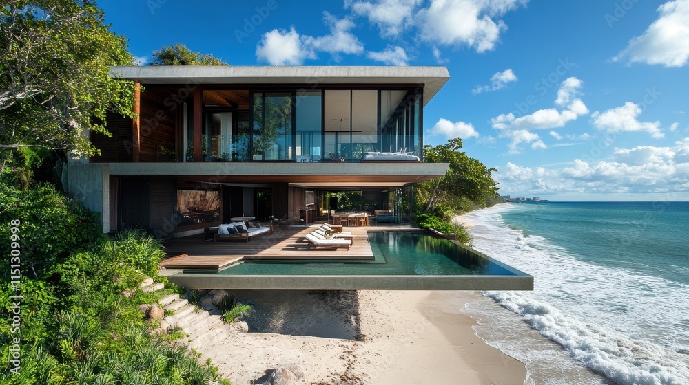 Fototapeta premium Beach house with cantilevered balconies.