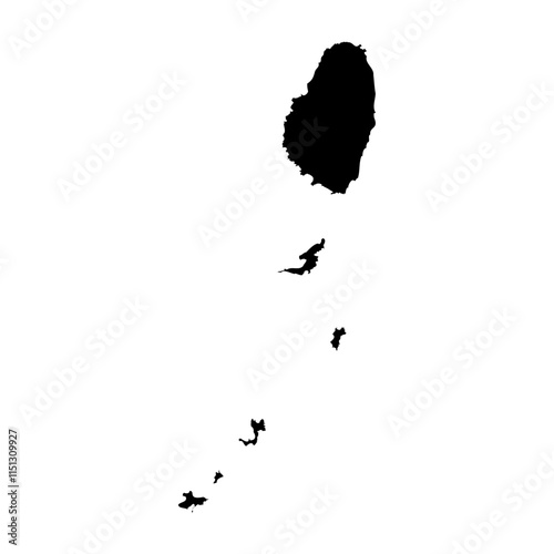 Saint Vincent and the Grenadines high detailed vector representation of country silhouette in solid black on white background. For educational, decorative, or informational use showcasing the national