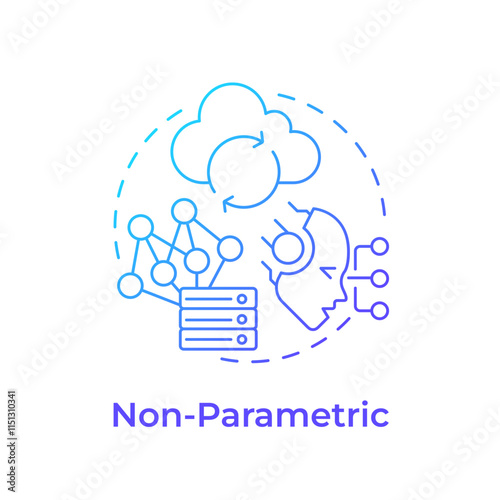 Non parametric memory blue gradient concept icon. Prominent approach in statistical analysis. RAG development. Round shape line illustration. Abstract idea. Graphic design. Easy to use in article