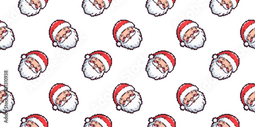 A pixel art illustration of Santa Claus in his hat and beard Merry Christmas Xmas pixel art 8 bits style christmas icons retro classic vintage seamless pattern