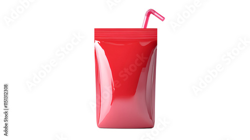 Red Juice Pouch Packaging Design with Pink Straw Mockup photo