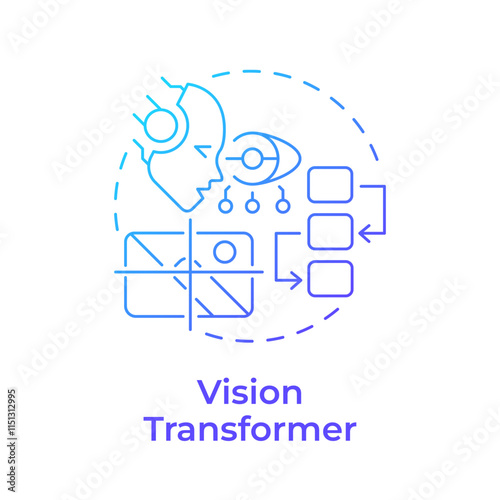Vision transformer blue gradient concept icon. Image recognition tasks improvement. RAG integration. Round shape line illustration. Abstract idea. Graphic design. Easy to use in presentation
