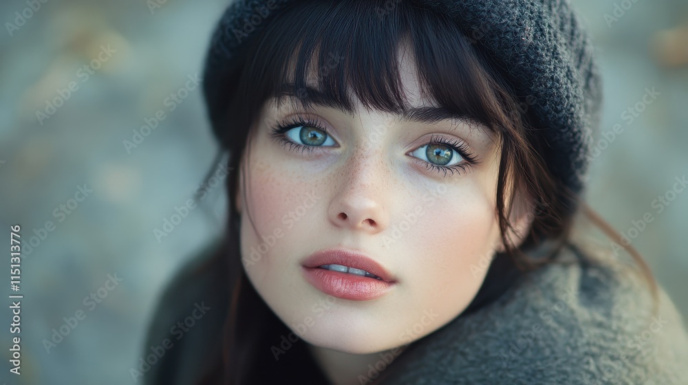 Close-up of a young French woman with bright eyes Close-up of a young French woman with bright eyes