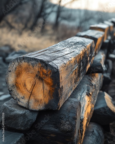 Wallpaper Mural A selective focus shot of stacked wooden logs, capturing the rich textures and colors of the wood, with a soft, outoffocus background adding depth to the scene Torontodigital.ca