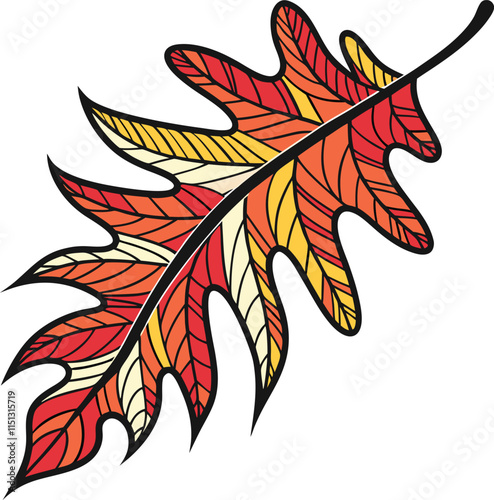 Autumn Oak Leaf: A vibrant and intricate illustration of an oak leaf in autumnal hues