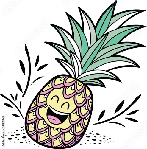 Happy Pineapple: A cheerful, cartoon-style pineapple with a beaming smile and outstretched leaves.