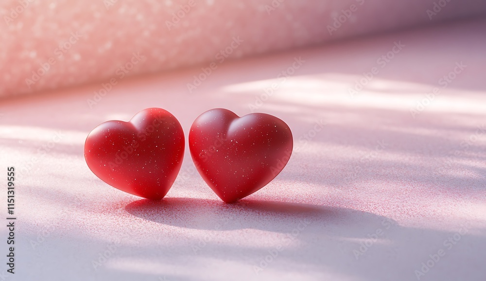Fototapeta premium Romantic Valentine's Day Red Hearts with Glitter Background