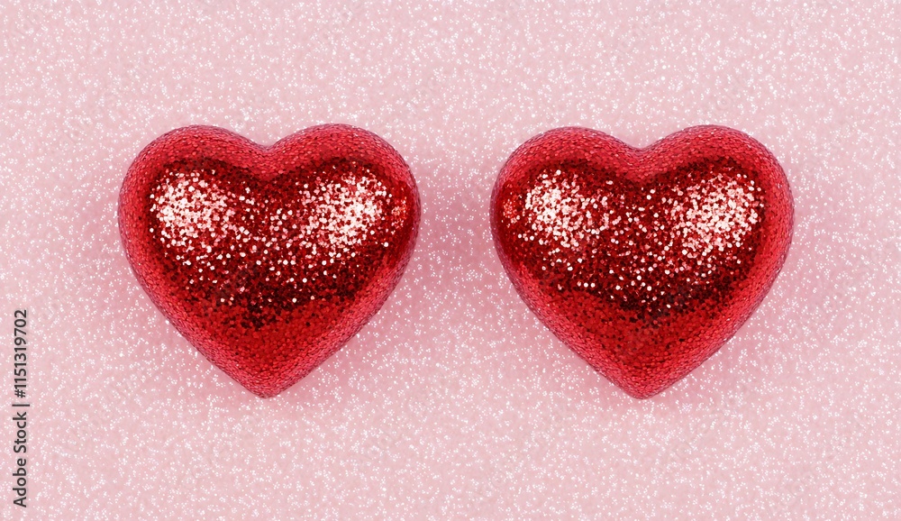 Obraz premium Romantic Valentine's Day Red Hearts with Glitter Background