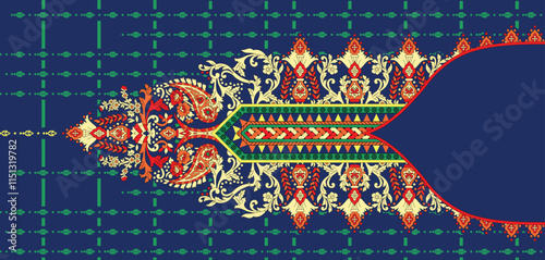 Traditional Neckline Mughal motifs revived for cutting-edge digital prints.
