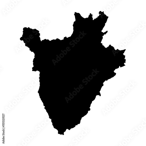 Burundi high detailed vector representation of country silhouette in solid black on white background. For educational, decorative, or informational use showcasing the national outline.