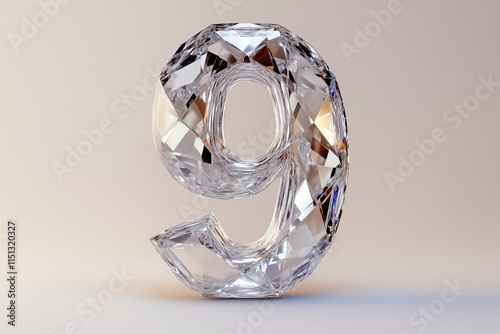 Crystal with gem and diamond  0, 1, 2, 3, 4, 5, 6, 7, 8, 9. luxury number. Party, birthday, celebrate anniversary and wedding. Realistic design elements.