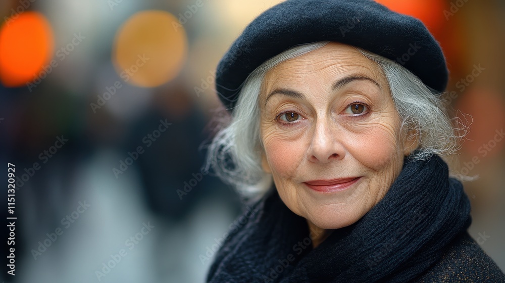 Elderly French woman with a beret and a warm expression. Elderly French woman with a beret and a warm expression.
