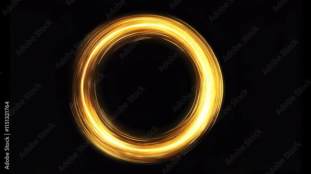 Abstract Golden circle round ring frame Portal with glowing golden lines and glitter particles isolated on black background with golden sparkles, VFX Abstract Golden circle round ring frame Portal with glowing golden lines and glitter particles isolated on black background with golden sparkles, VFX