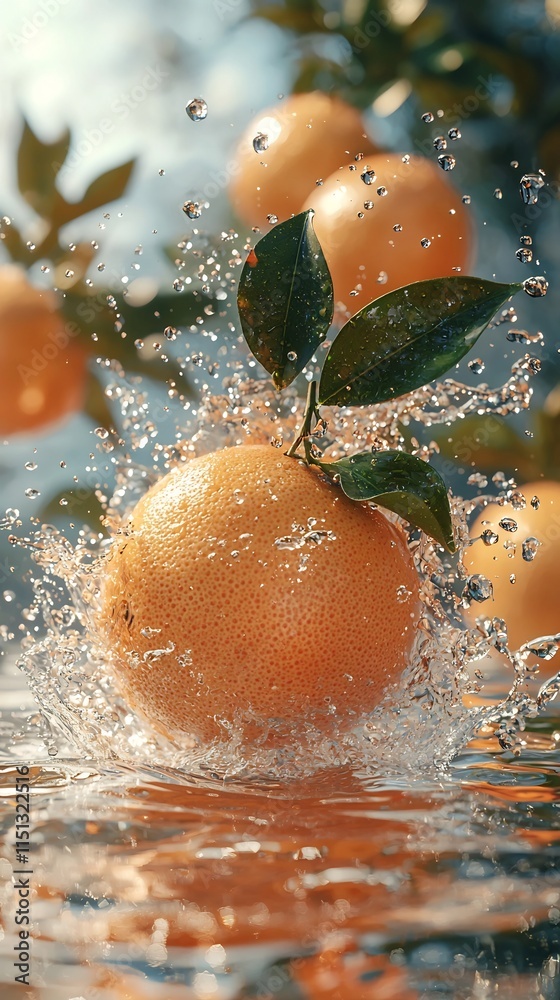 Juicy Grapefruit Plunges into Sparkling Water with Refreshing Splashes Juicy Grapefruit Plunges into Sparkling Water with Refreshing Splashes