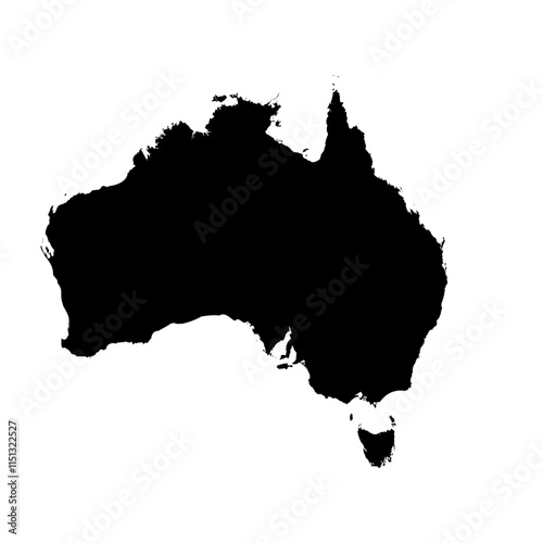 Australia high detailed vector representation of country silhouette in solid black on white background. For educational, decorative, or informational use showcasing the national outline.